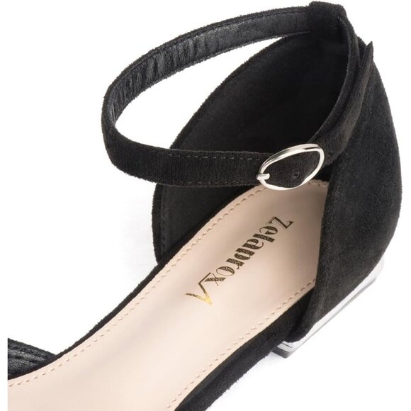 🆕Women Black Suede Rhinestone Pointed Toe Bowknot Ballet Flats Comfort Dressy - Picture 3 of 8